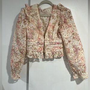 Long-sleeve pink and cream eyelet top from Line & Dot